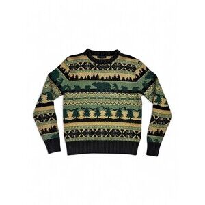 Cotton On Men's Fair Isle Crewneck Sweater Small Green/Tan